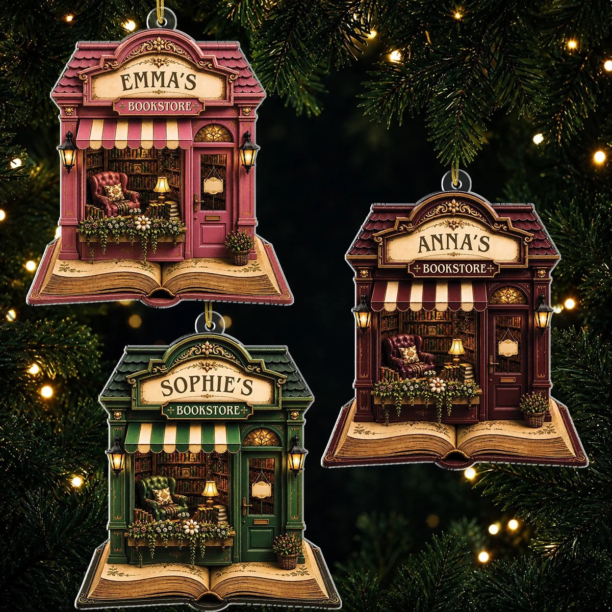 Custom Name Bookstore Acrylic Ornament - Personalized Book Lover Keepsake Gift for Readers
