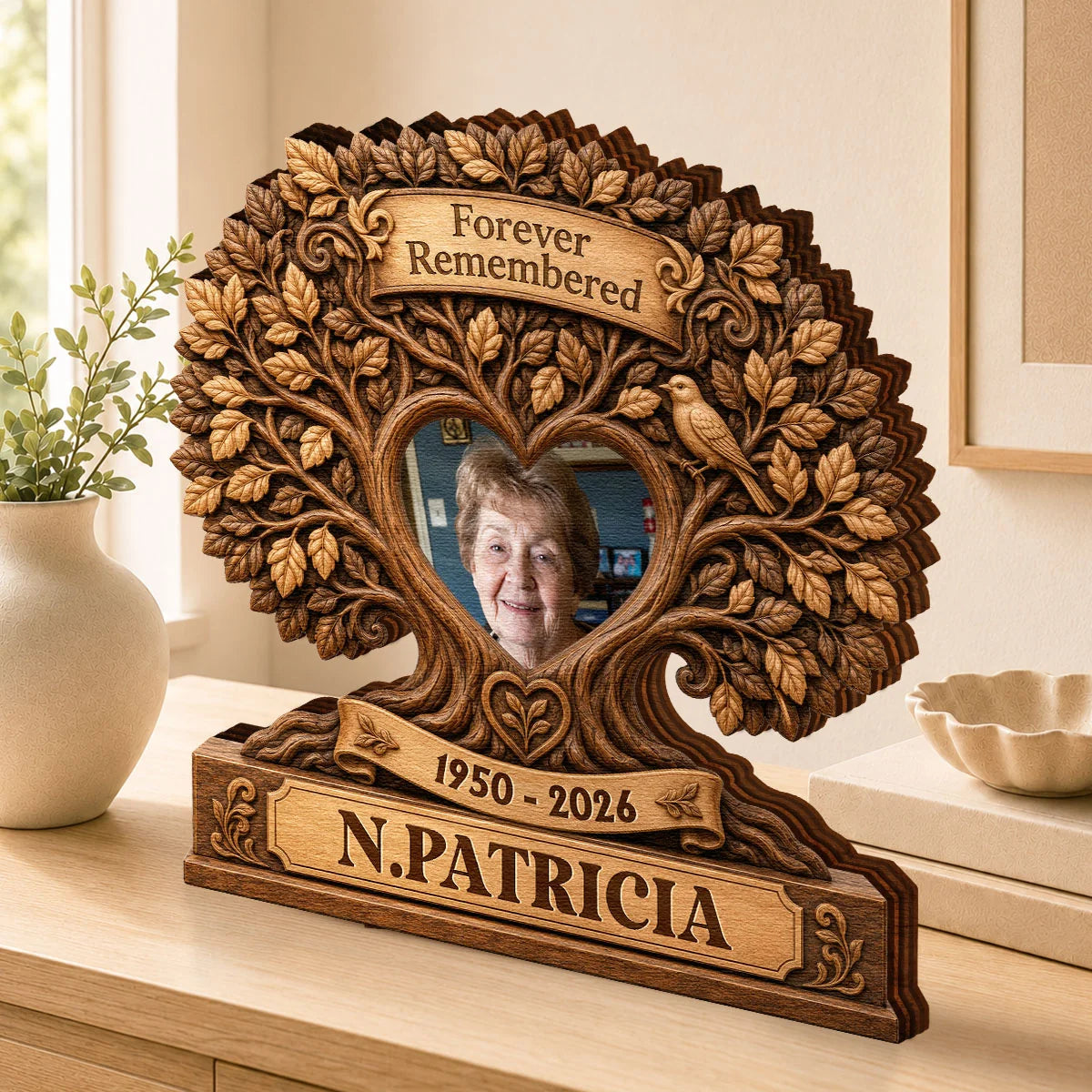 Forever Remembered Custom Photo Wooden Block - Personalized Memorial Sympathy Gift