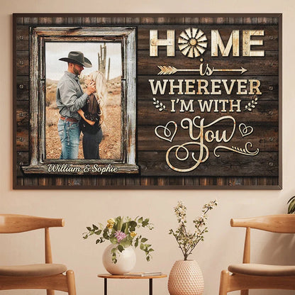 "Home Is Wherever I'm With You" Personalized Couple Poster / Canvas - Custom Photo Wall Art Gift