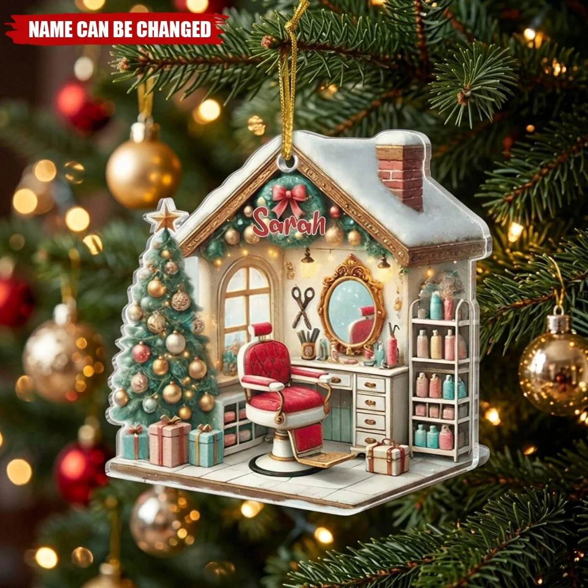 Personalized Hair Salon Christmas Ornament - Custom Hairdresser Acrylic Gift Keepsake