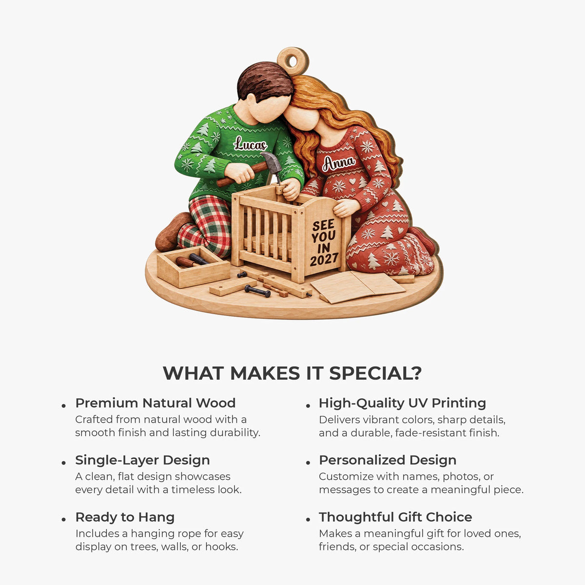 See You In 2027 Personalized Wooden Ornament for Expecting Couples - Custom Pregnancy Keepsake