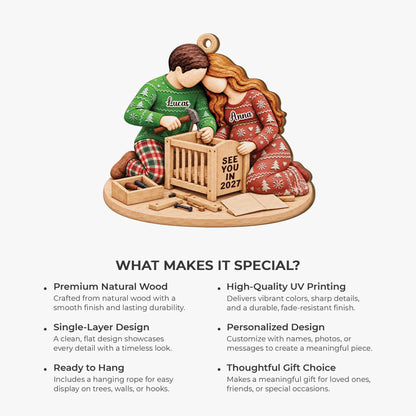See You In 2027 Personalized Wooden Ornament for Expecting Couples - Custom Pregnancy Keepsake