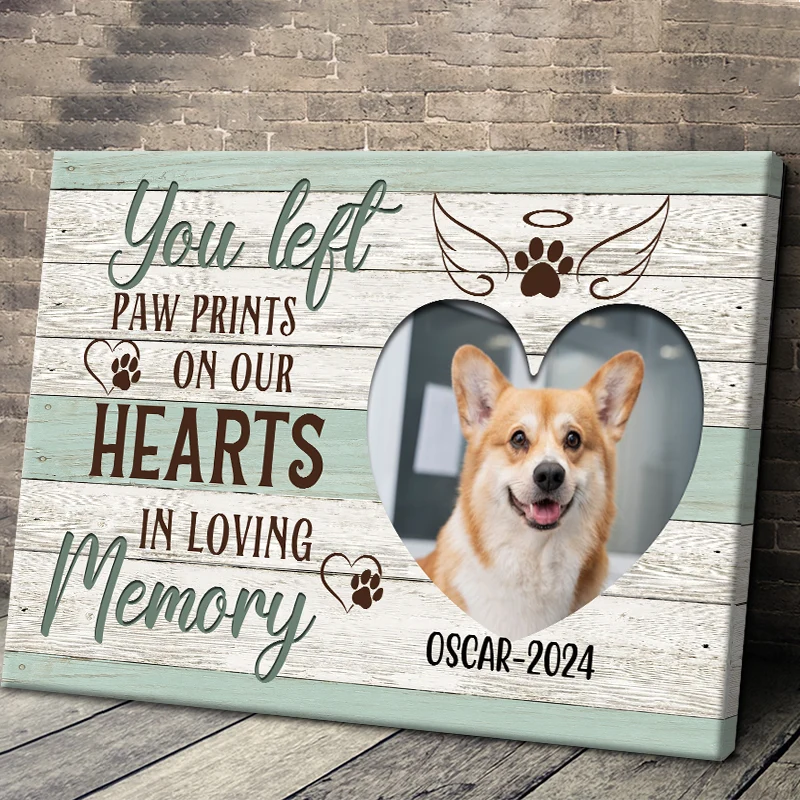 You Left Paw Prints On Our Hearts - Personalized Dog Memorial Canvas / Poster Wall Art