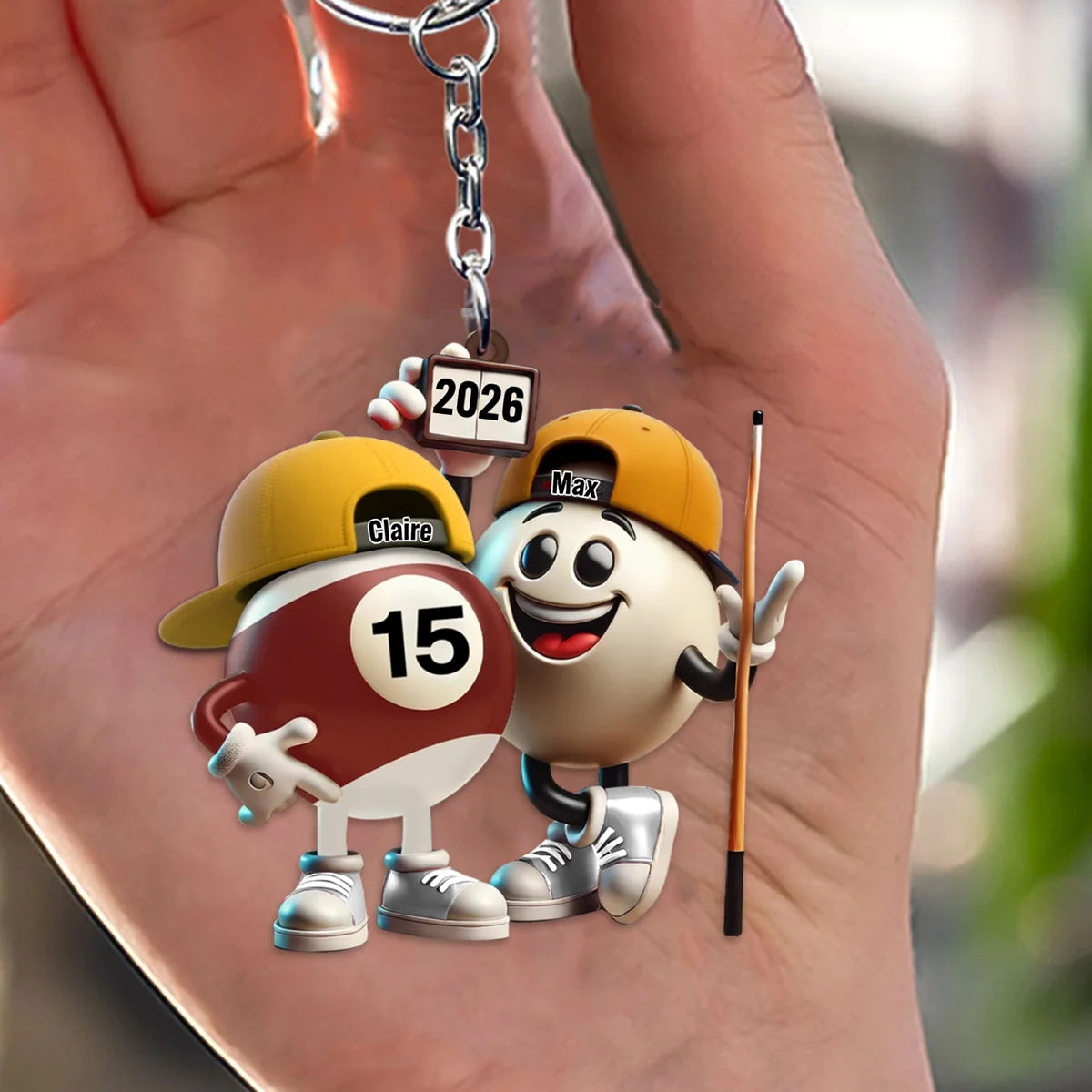 Custom Name Billiard Couple Keychain - Personalized Pool Ball Gift for Couples
