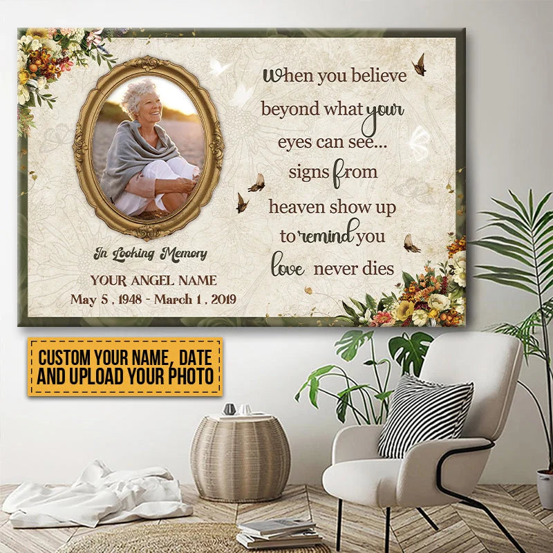 Love Never Dies Signs From Heaven - Personalized Memorial Canvas / Poster Wall Art Keepsake