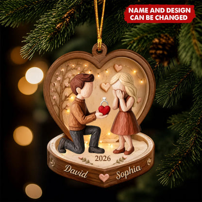 Personalized Couple Proposal Acrylic Ornament - Custom Engagement Keepsake Gift for Newlyweds