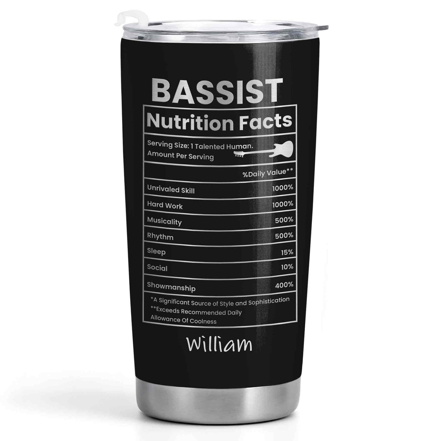 Bassist Nutrition Facts Tumbler for Dad with personalized design details for meaningful gifting image 10