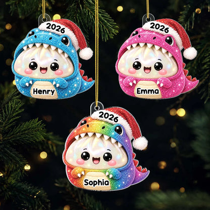 Cute Dinosaur Baozi Dumpling with Custom Name - Personalized Christmas Ornament for Kids and Family