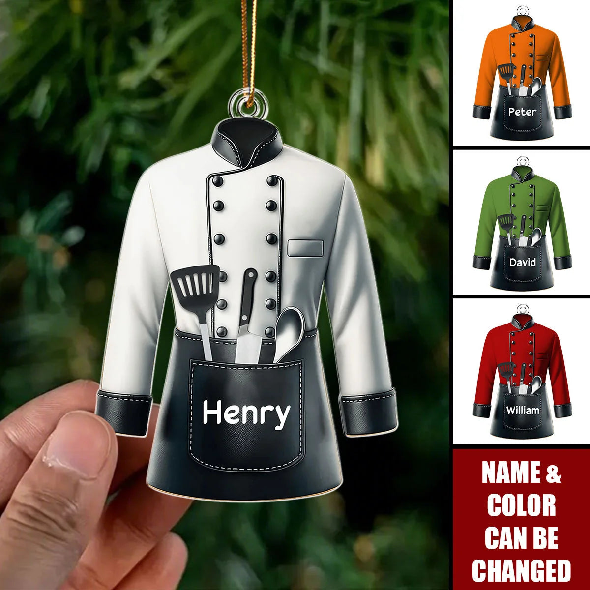 Personalized Chef Christmas Ornament - Custom Name Chef Coat Acrylic Keepsake for Cooks and Bakers