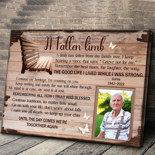 A Fallen Limb Poem Personalized Memorial Canvas / Poster - Custom Sympathy Wall Art for Family