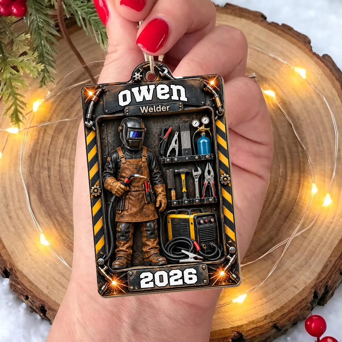 Welder Toolbox Personalized Wood Ornament - Custom Name Keepsake Gift for Dad Husband