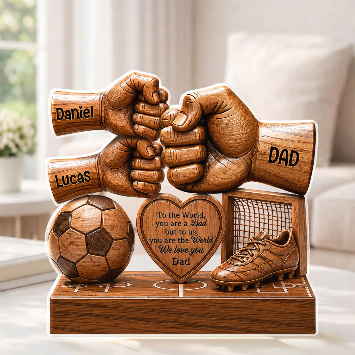 Custom Soccer Dad Acrylic Plaque for Dad with personalized design details for meaningful gifting