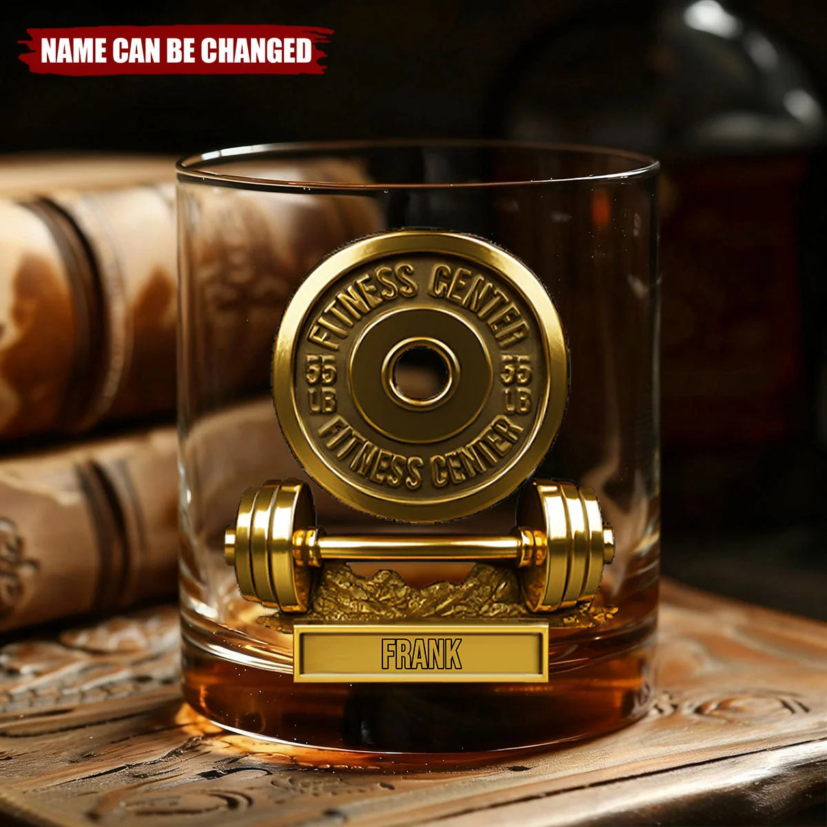 Fitness Center Barbell Personalized Whiskey Glass - Custom Name Gift for Gym Lovers