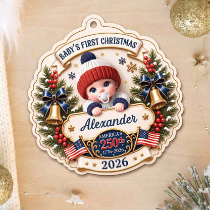 "Baby’s First Christmas" Personalized Wooden Ornament - America’s 250th Anniversary Keepsake for New Parents