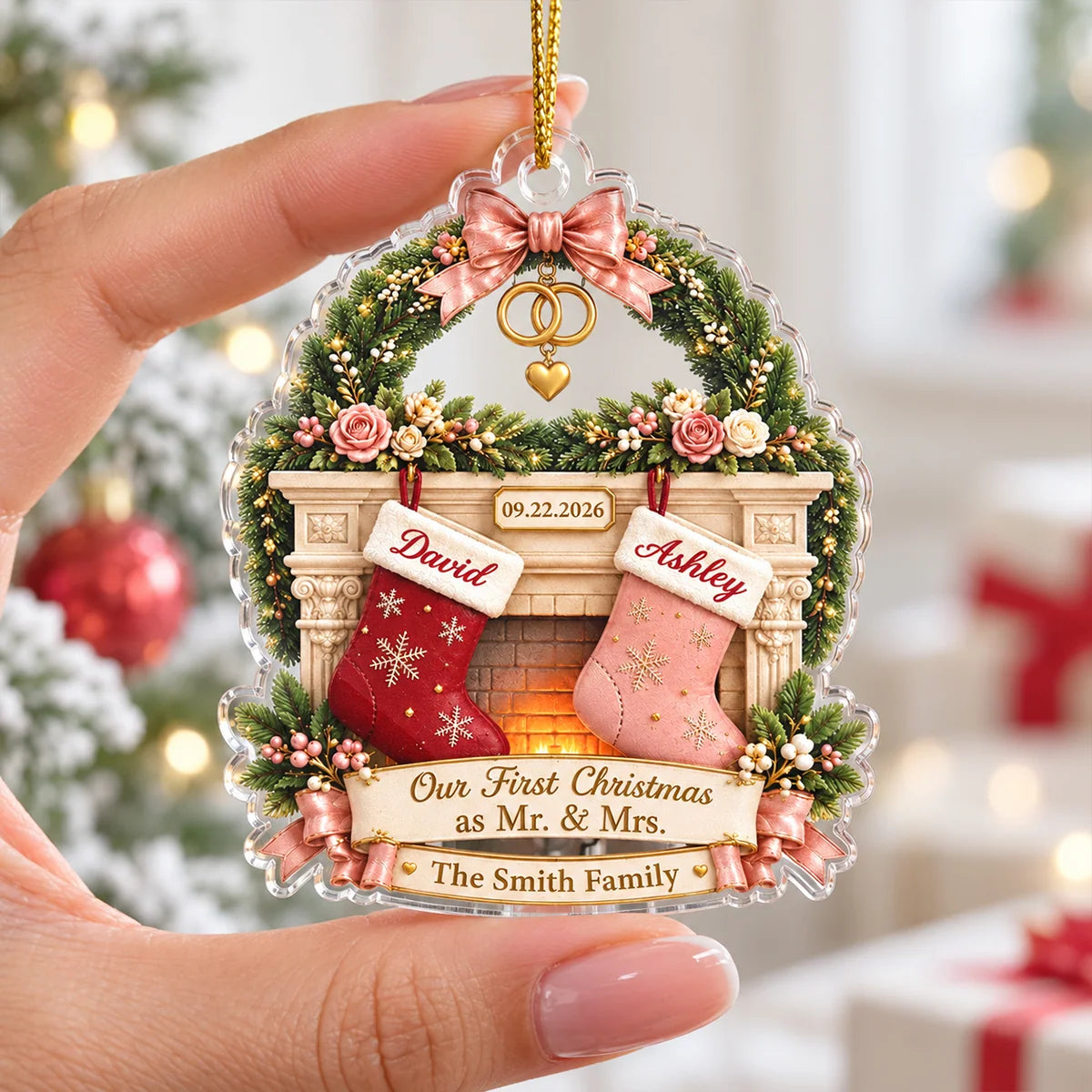 Our First Christmas as Mr. & Mrs. Custom Names Acrylic Ornament - Personalized Newlywed Keepsake Gift for Couples, Husband Wife