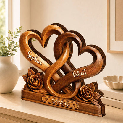 Forever Entwined Hearts Personalized Wooden Block - Custom Couples Romantic Anniversary Gift