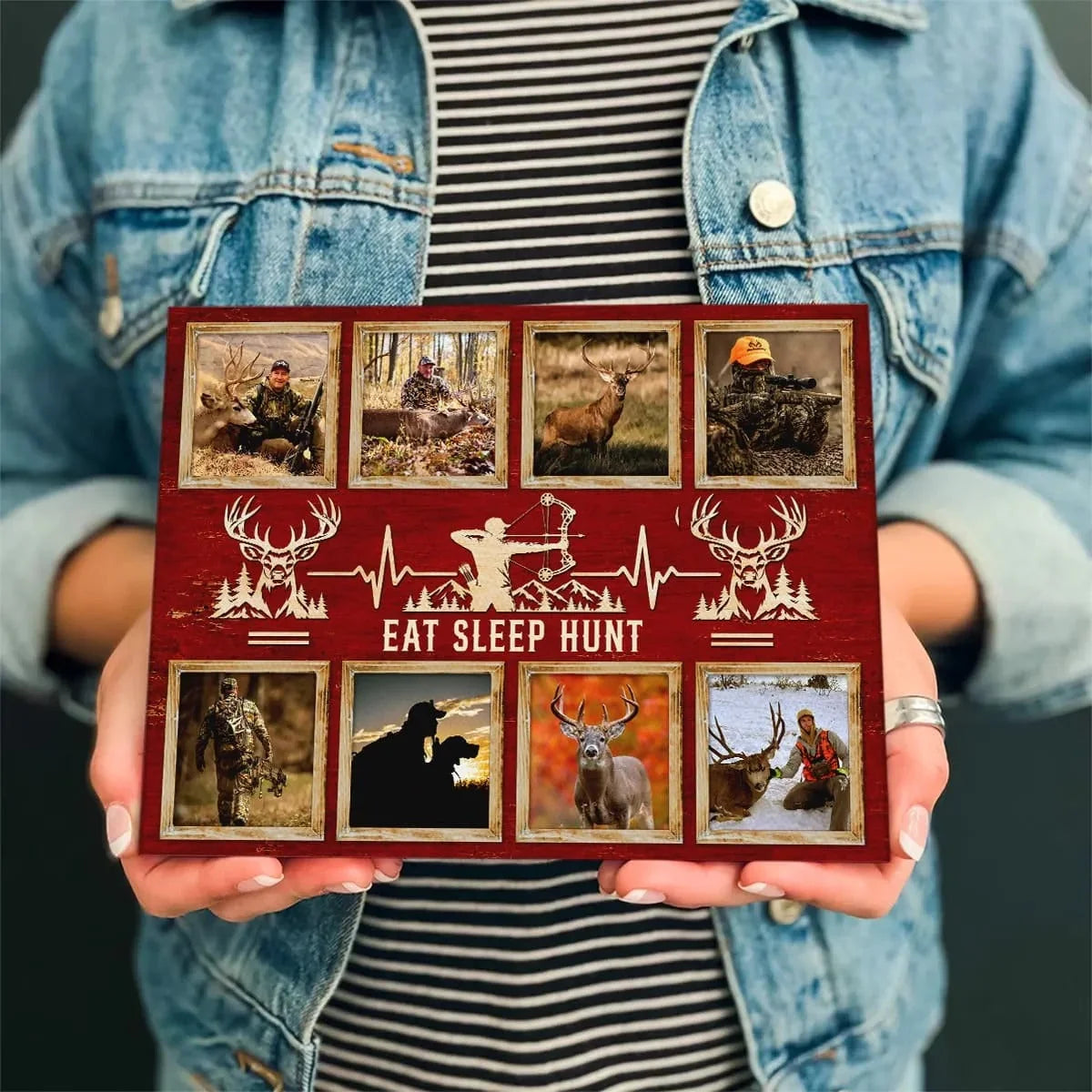 "Eat Sleep Hunt" Personalized Deer Hunting Canvas / Poster - Custom Hunter Photo Collage Gift
