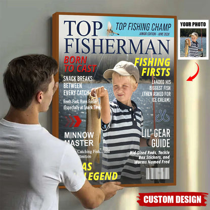 Canvas / Poster material and size view - Custom Kids Fishing Magazine Cover Poster