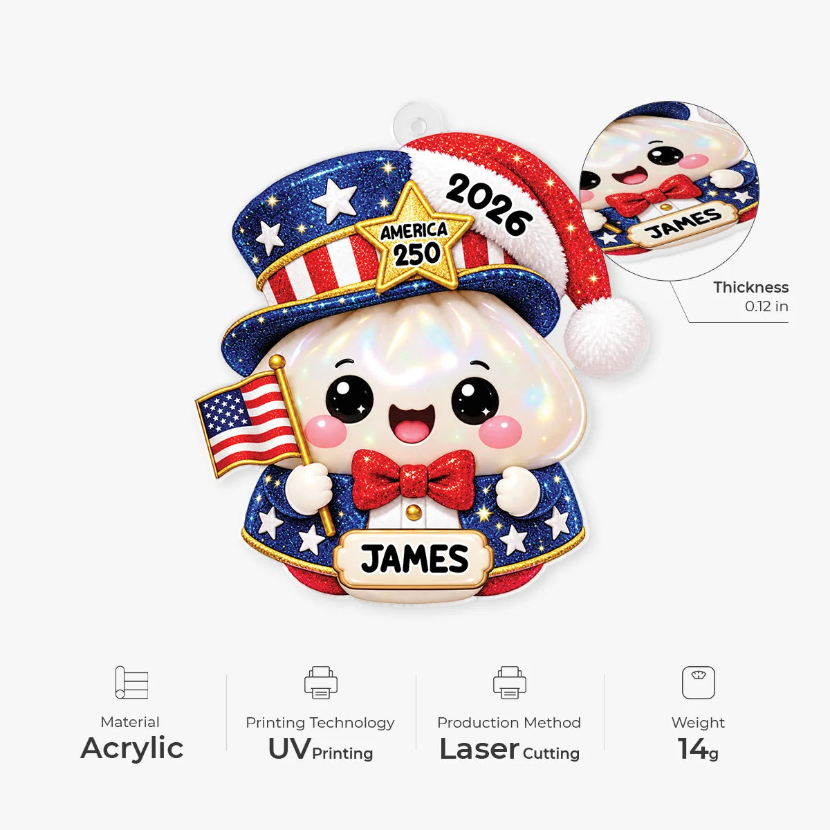 America 250th Anniversary - Personalized Dumpling Acrylic Ornament