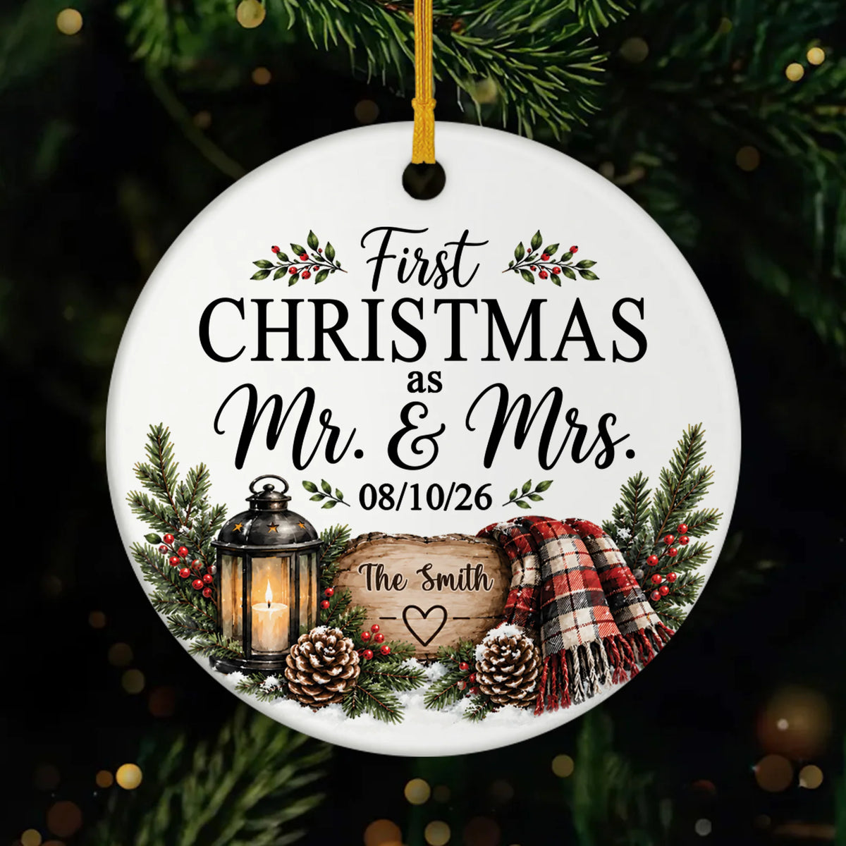 "First Christmas As Mr & Mrs" Personalized Ceramic Ornament - Custom Keepsake Gift for Newlyweds