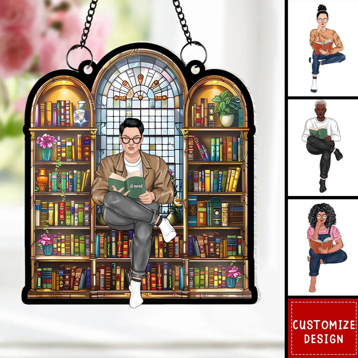 Custom Book Lover Suncatcher Ornament - Personalized Acrylic Window Hanging Gift for Readers