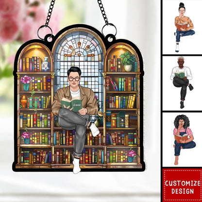 Custom Book Lover Suncatcher Ornament - Personalized Acrylic Window Hanging Gift for Readers