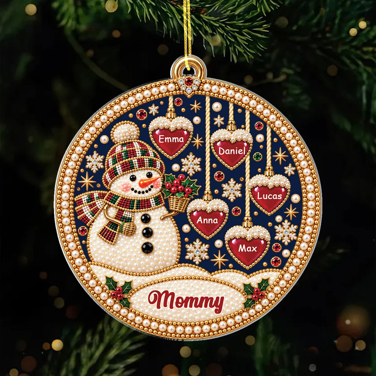 Personalized Snowman Acrylic Ornament - Custom Grandkids Christmas Keepsake for Grandma & Mom