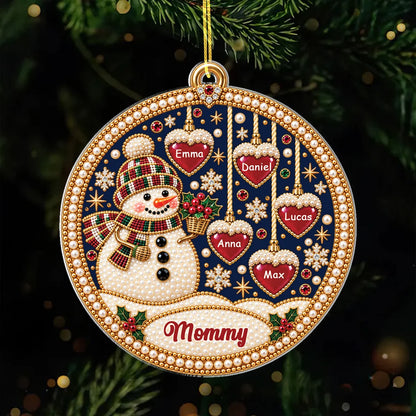 Personalized Snowman Acrylic Ornament - Custom Grandkids Christmas Keepsake for Grandma & Mom