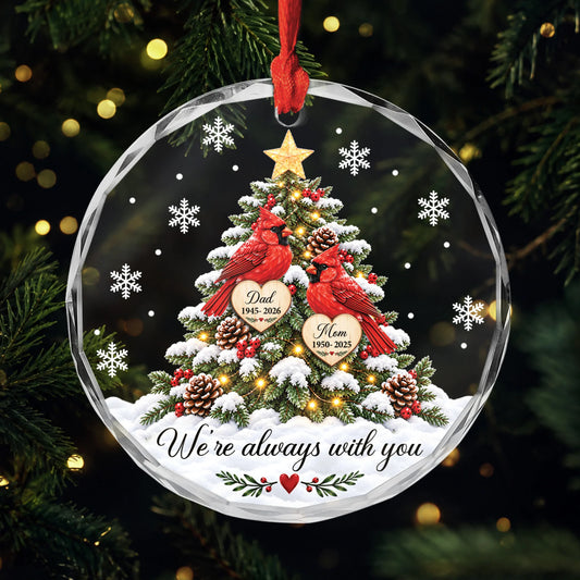 Forever In Our Heart Personalized Glass Ornament - Custom Memorial Cardinal Keepsake for Loss of Mom and Dad