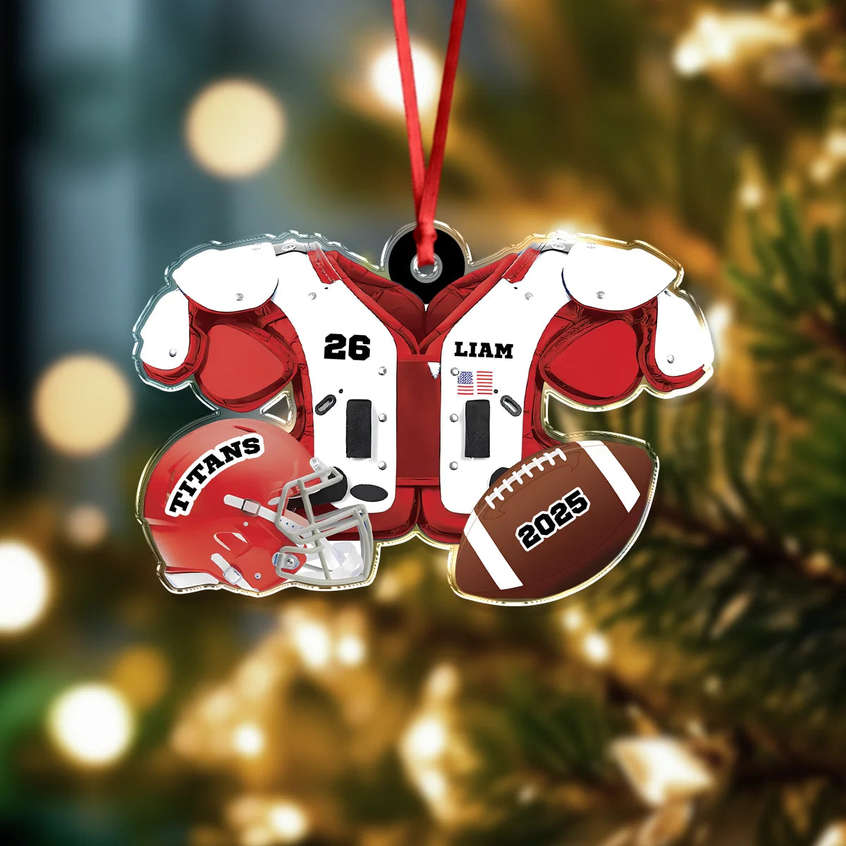 Custom Football Gear Acrylic Ornament - Personalized Christmas Keepsake for Players