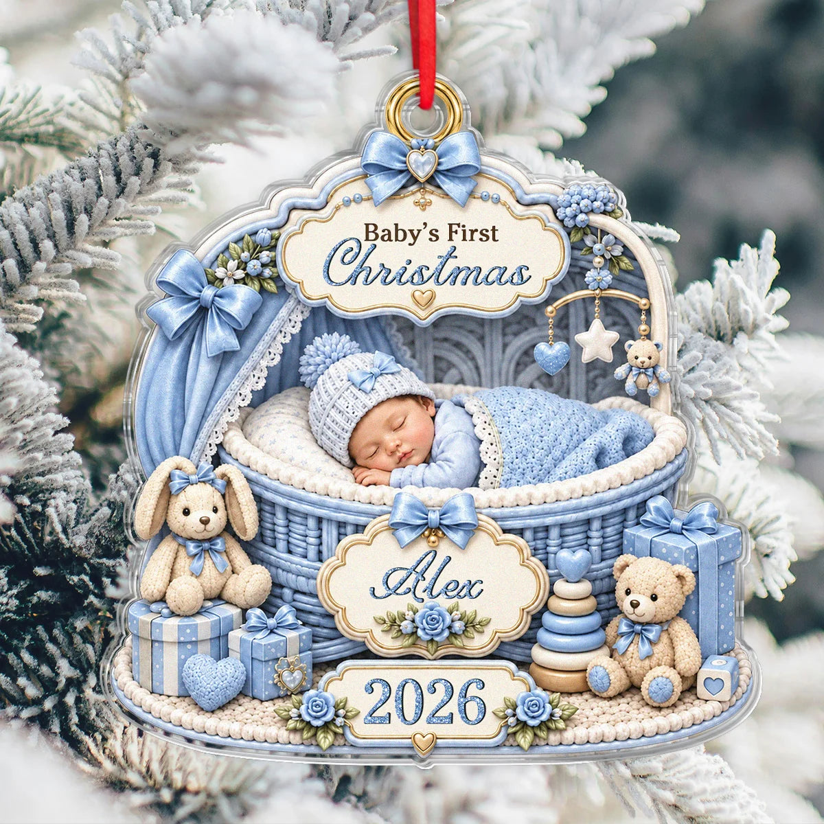 Baby's First Christmas Personalized Acrylic Ornament - Custom Holiday Keepsake for New Parents