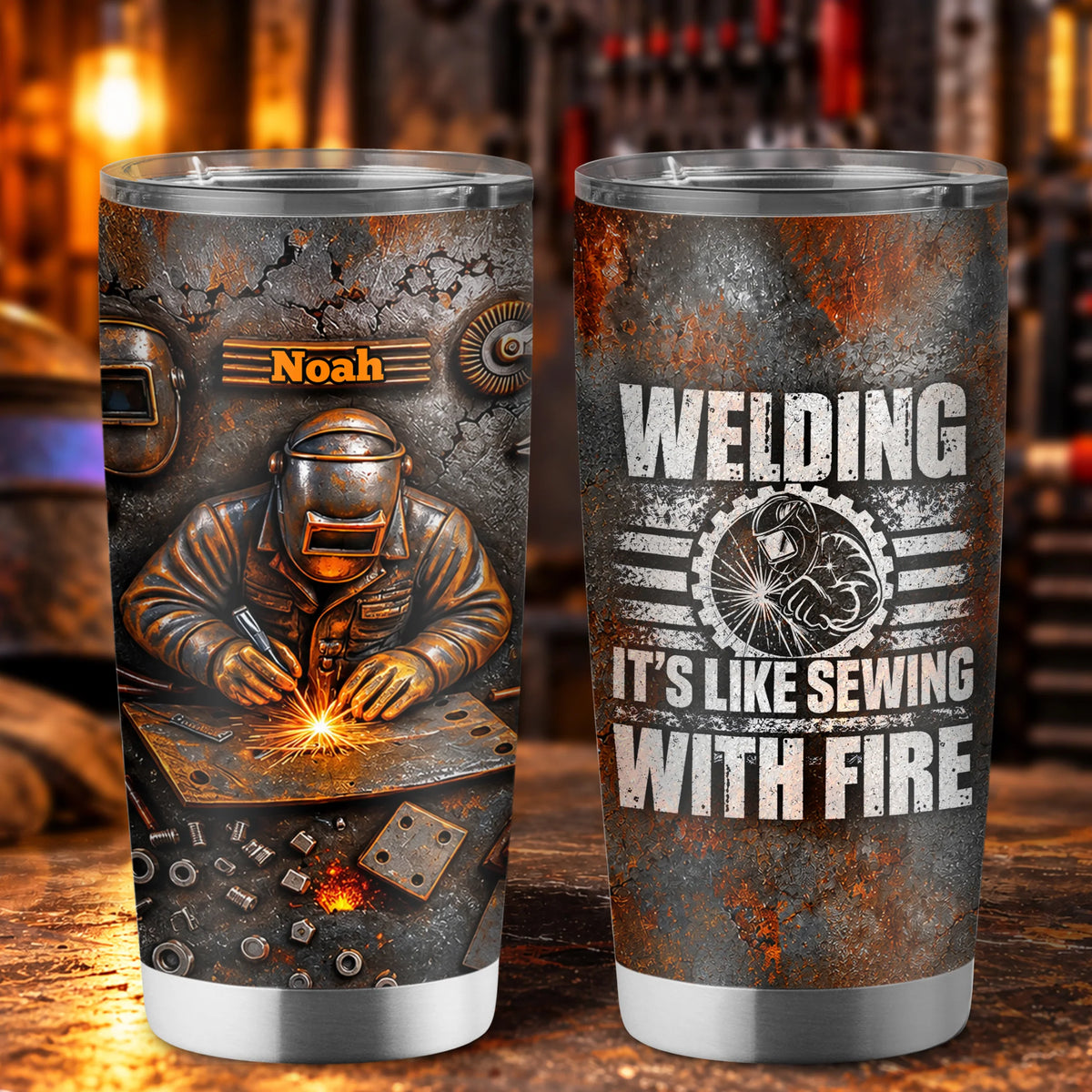 "Welding It's Like Sewing With Fire" Personalized Tumbler - Custom Gift for Welders