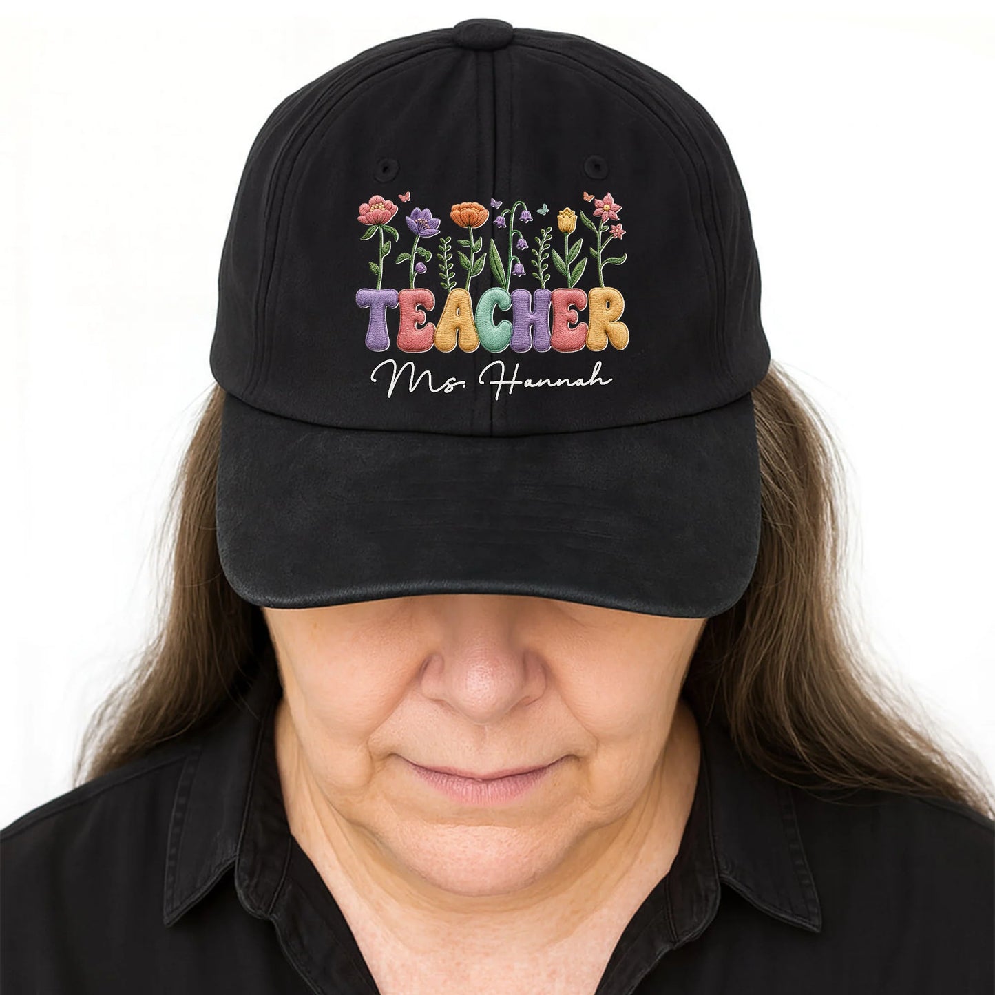 Personalized teacher floral washed denim cap with custom name print - unique appreciation gift for educators image 8