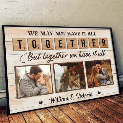 Personalized couple photo canvas featuring custom pictures and names with faux rustic wooden tile text elements. image 7