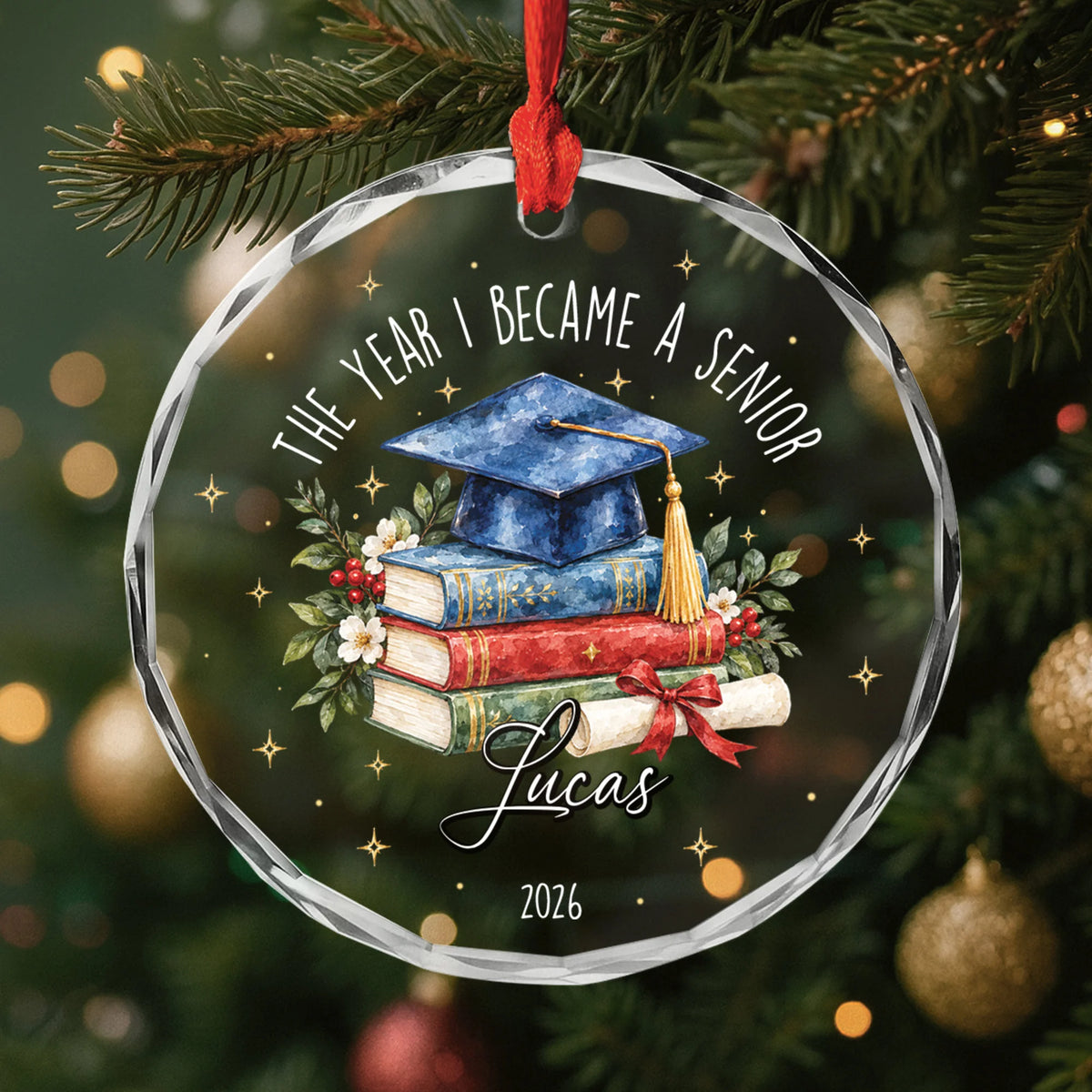 The Year I Became A Senior Glass Ornament - Personalized Graduation Keepsake for High School