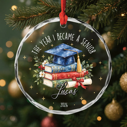 The Year I Became A Senior Glass Ornament - Personalized Graduation Keepsake for High School