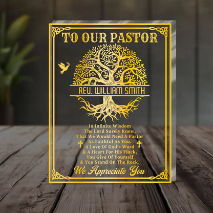 "To Our Pastor Faithful Servant" Personalized Acrylic Plaque - Custom Pastor Appreciation Gift Keepsake