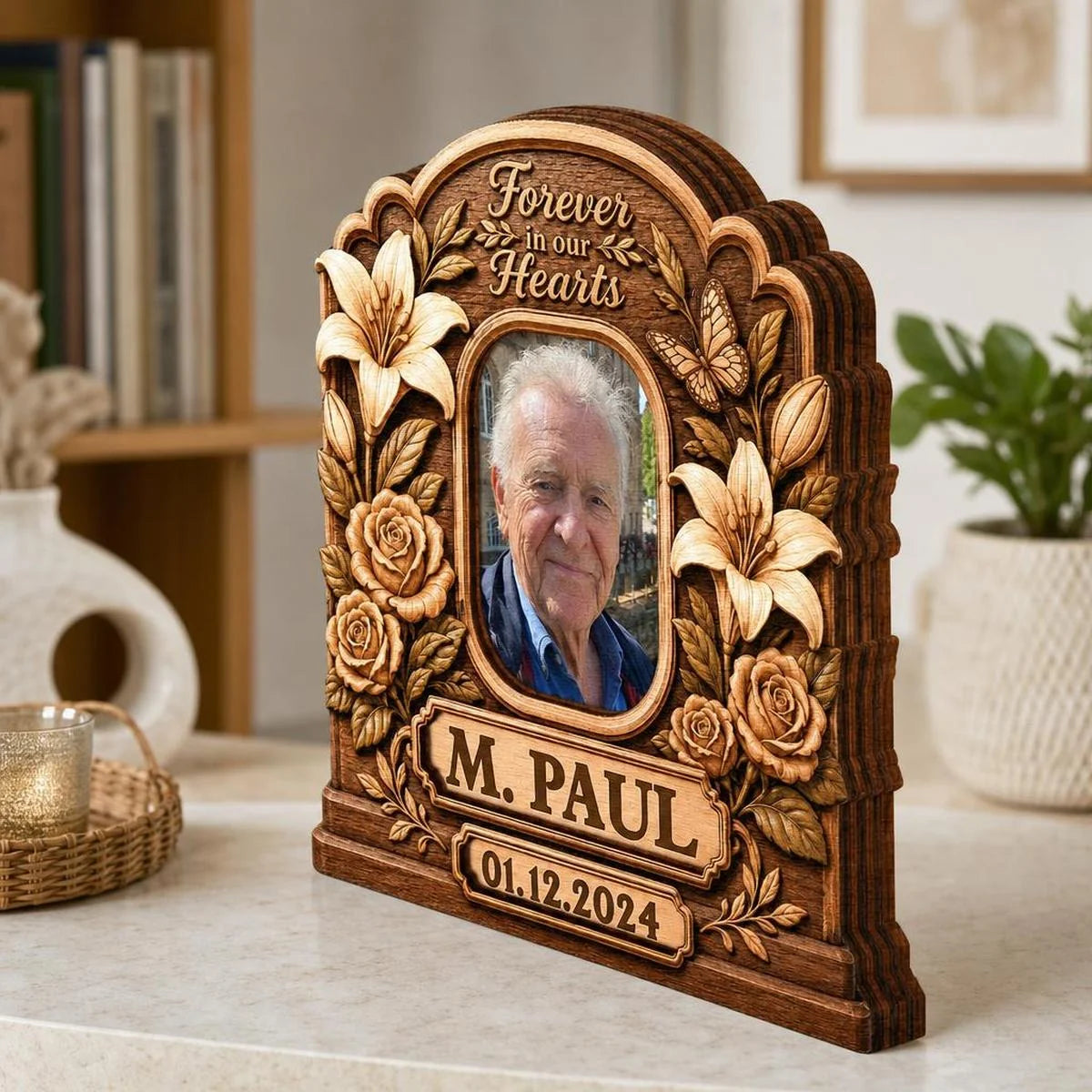 Forever In Our Hearts Personalized Memorial Wooden Block - Custom Photo Remembrance Gift