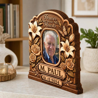 Forever In Our Hearts Personalized Memorial Wooden Block - Custom Photo Remembrance Gift