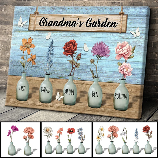 Grandma's Garden Custom Birth Month Flower Canvas / Poster - Personalized Gift for Grandma