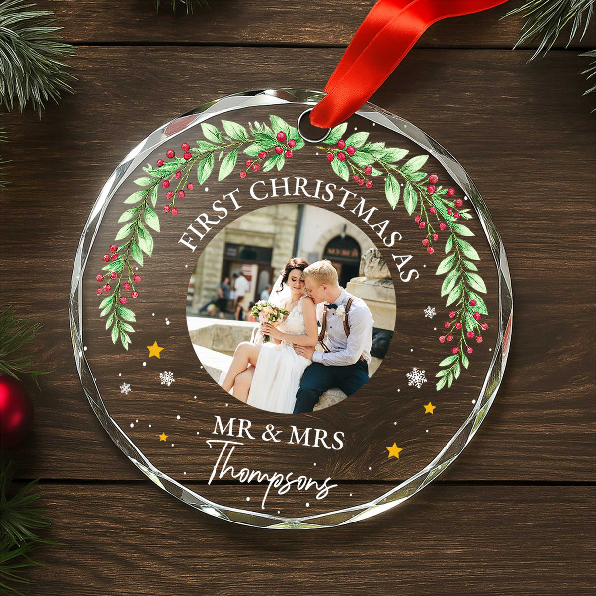First Christmas As Mr & Mrs, Holly Berries, Stars