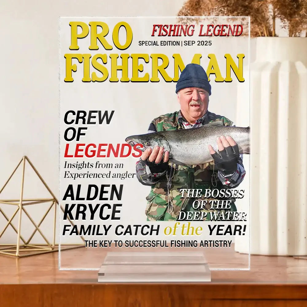 Pro Fisherman Magazine Custom Photo Acrylic Plaque - Personalized Fishing Legend Gift