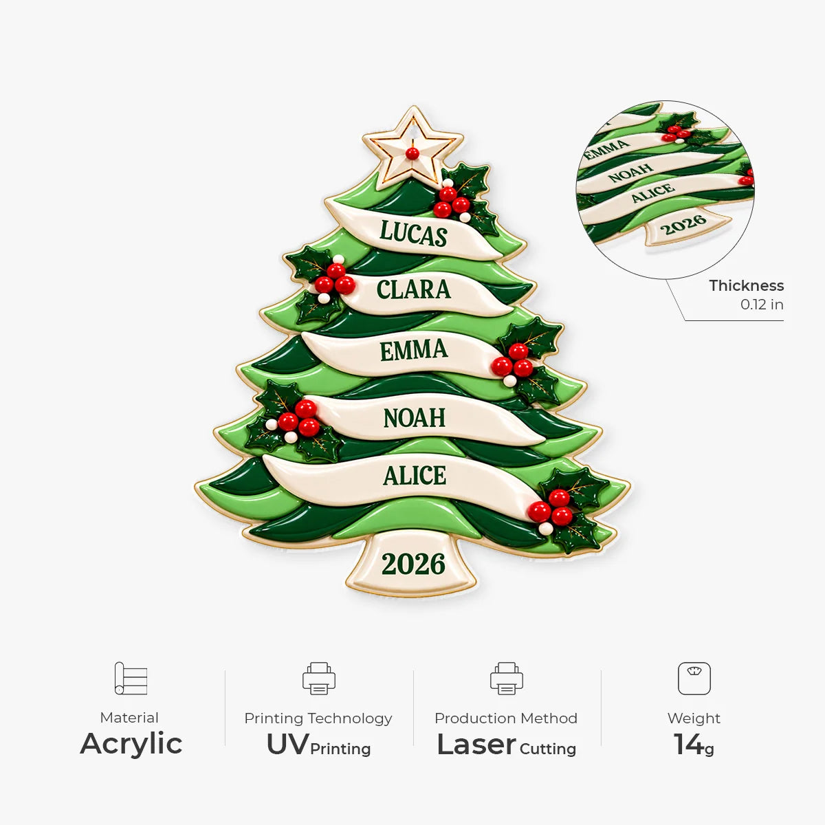 Christmas Tree Personalized Acrylic Ornament - Custom Holiday Keepsake Decor for Family