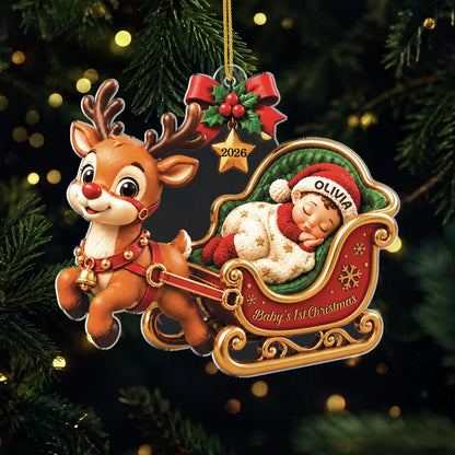 Baby's 1st Christmas - Personalized Reindeer & Sleigh Acrylic Ornament