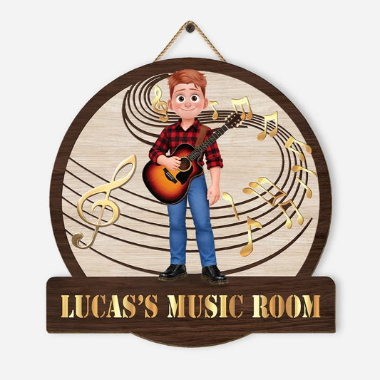 Personalized Music Room Wood Sign - Custom Guitar Player Name Gift for Musicians