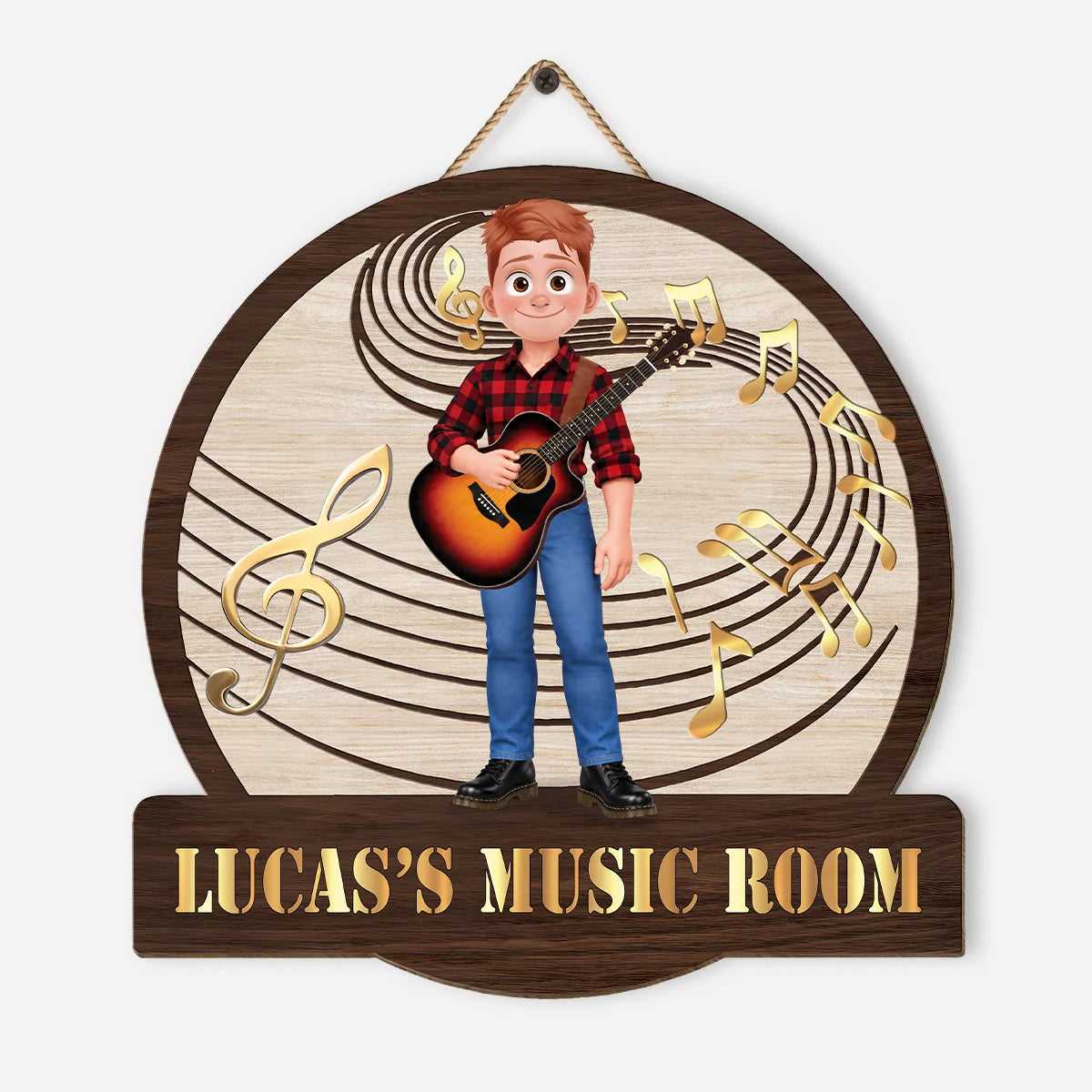 Personalized Music Room Wood Sign - Custom Guitar Player Name Gift for Musicians