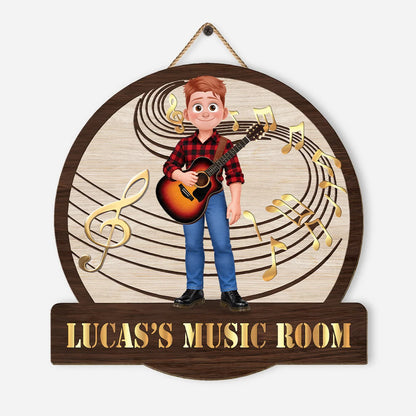 Personalized Music Room Wood Sign - Custom Guitar Player Name Gift for Musicians