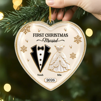 First Christmas as Mr & Mrs Personalized Heart Acrylic Ornament - Custom Newlywed Couple Gift