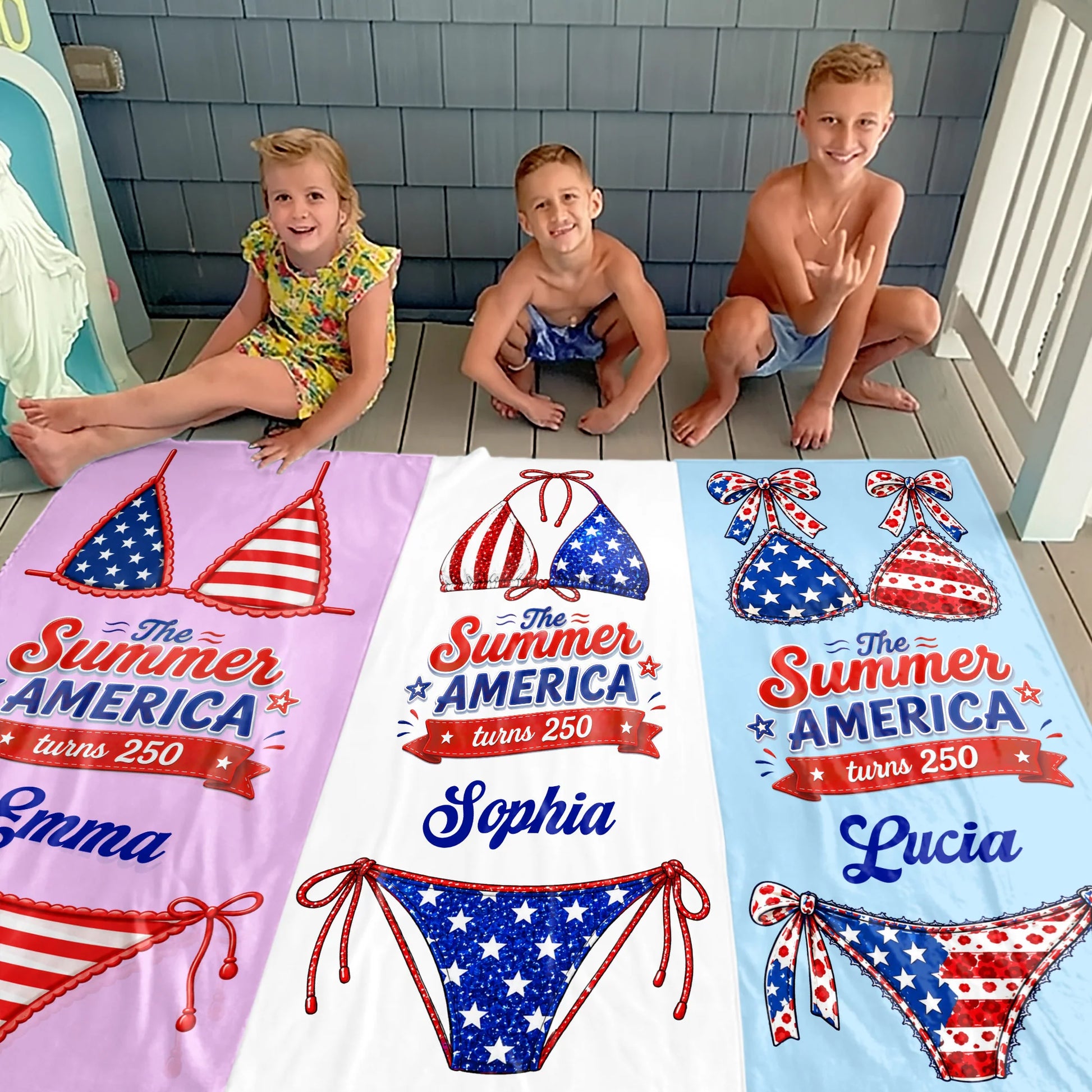 Towel material and size view - Personalized Usa Bikini Beach Towel