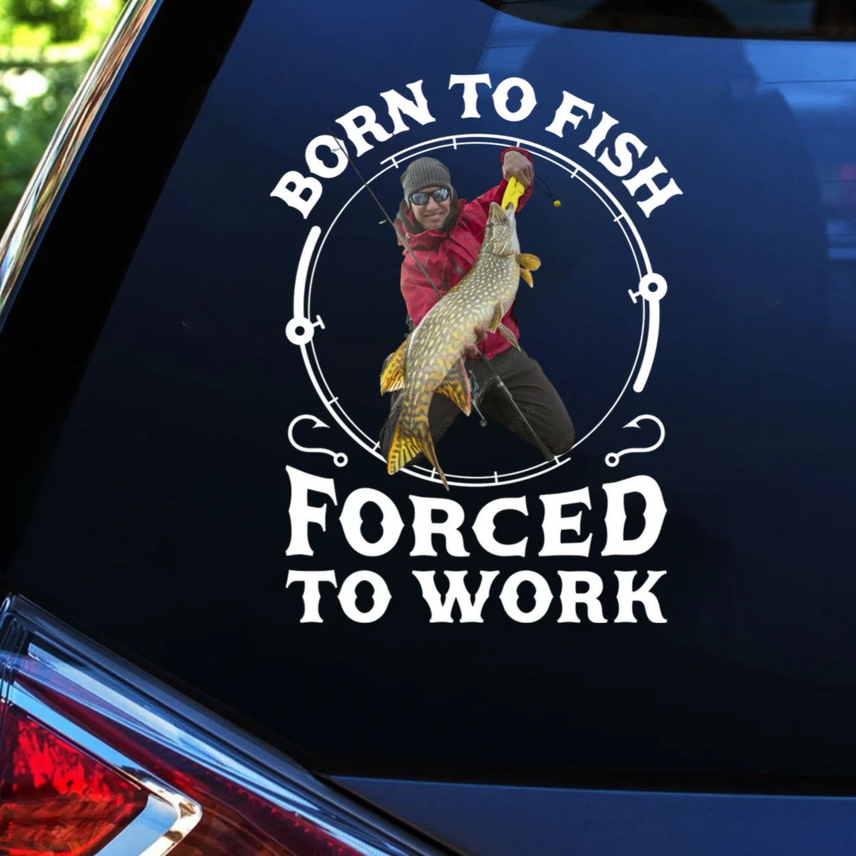Custom Fishing Photo Decal for Dad with personalized design details for meaningful gifting